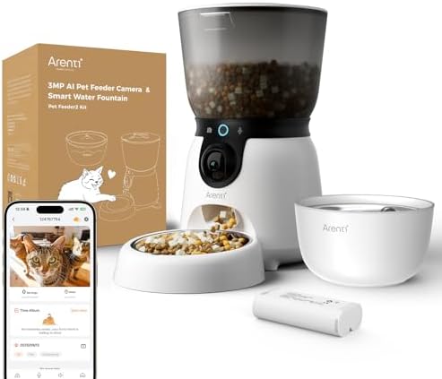 ARENTI Automatic Cat Feeder and Water Dispenser with Camera, 2K A...