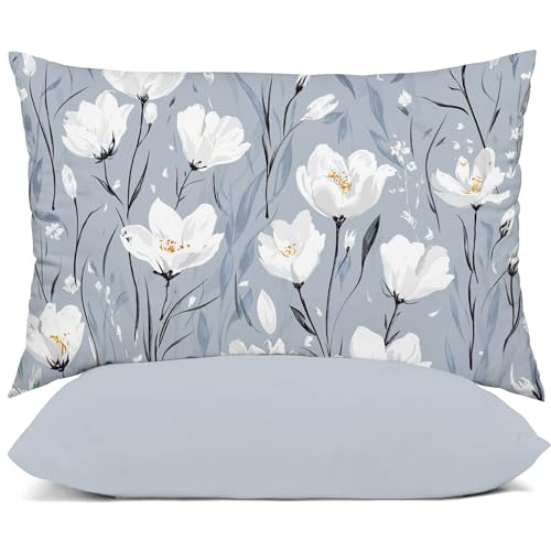 YIYEA Queen Pillow Cases Set of 4, Ultra Soft Double Brushed Microfiber Embroidered Pillowcases and Floral Pillow Covers, Envelope Closure, Shrinkage and Fade Resistant, 20