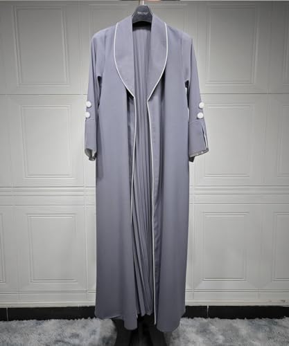 Image of Women's Contrast Trim Open Front Abaya Shawl Collar Split Sleeve Button Decor Cardigan