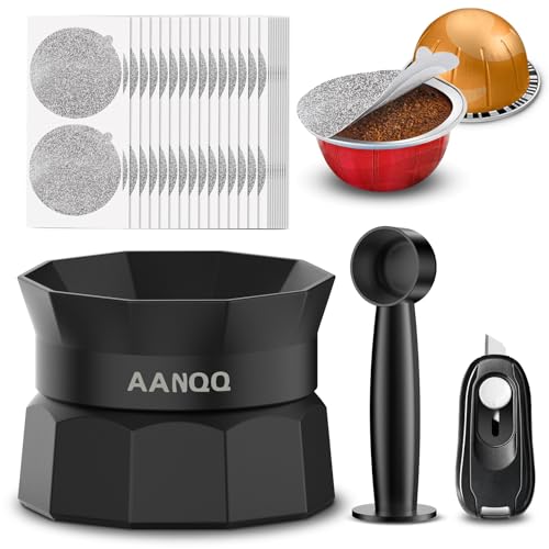 AANQQ Refill Kit for Nespresso Pods Vertuo: Reusable Vertuo Pod Holder with 100pcs Aluminum Foil Seal Lids for VertuoLine Capsules - Work with All Vertuoline/VertuoPlus/Next/Pop Machine(NO PODS)