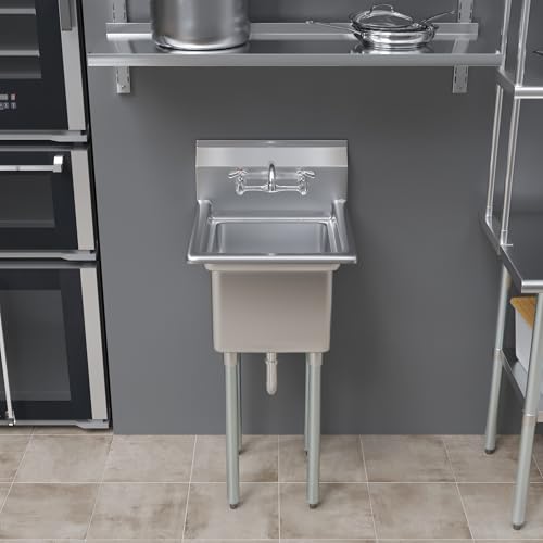 Image of Stainless Steel Prep & Utility Sink | 304 Stainless Steel | Restaurant, Kitchen, Laundry, Garage (Bowl Size: 18 inch x 18 inch + Faucet)