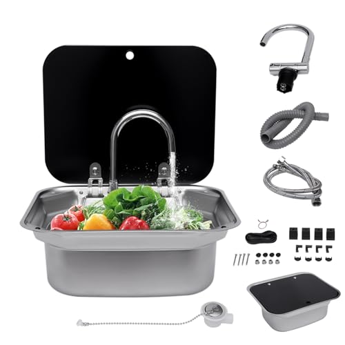 How To Design A Camper Van 4 Aupitolt RV Sink Kitchen with Folding and Lid, 5.9" Deep Stainless Steel Drop-in Hand Wash Basin Sink RV Camper Kitchen with Faucet Strainer for Caravan Van Camper