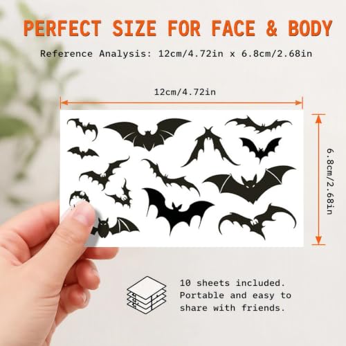 Lot 10 Tatouage Halloween Visage, Feuilles Halloween Tatouages Temporaires – vue 2