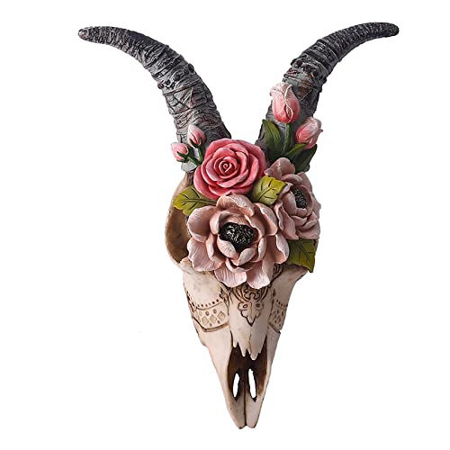 Lerpwige Simulación de cabra de flores cráneo cráneo pared interior colgante resina 3D escultura animal figuras obras de arte accesorios artesanía adorno