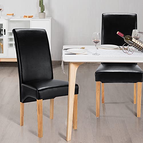 Giantex Set Of 2 Dining Chairs, High Back Dining Side Chairs W/Solid Rubber Wood Legs, Anti-Slip Footpads, Modern Classic Pvc Upholstered Kitchen Dining Chair, Black #TOP1