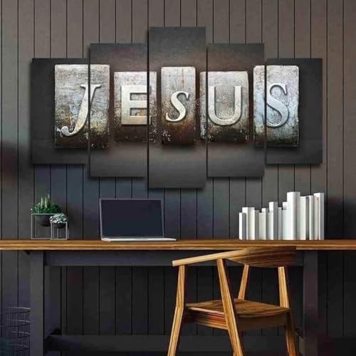 Impression sur toile decoration murale chrétienne avec tableaux abstraits jésus 5 pièces