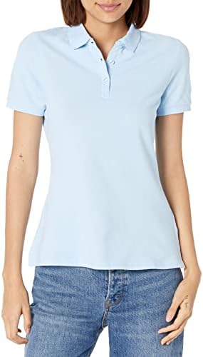 French Toast Women's otton Blend Stretch Pique Short Sleeve Polo Shirt, Light Blue, Large