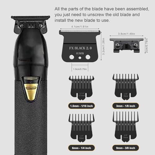 FX707B Replacement Blade compatible with BaBylissPRO FX787 & FX726 Trimmers,DLC Replacement Blades with 4 Guards Set Compatible with BaByliss Trimmer Blades,Black