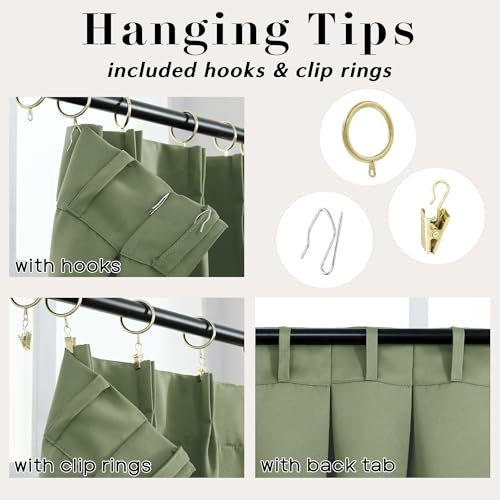 Lino Rosa Cafe Curtains 24 Inch Length with Rings Clips,Blackout Pinch Pleated Cabinet Curtains for Under Kitchen Sink,Sage Green - Image 3