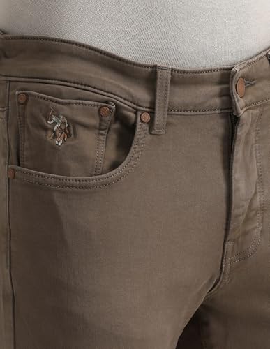 Image of Men's Light-Brown Solid Mid Rise Dark Button Stretchable Cotton 1050 Men's Jeans (UDJEN1290 Light-Brown 30)