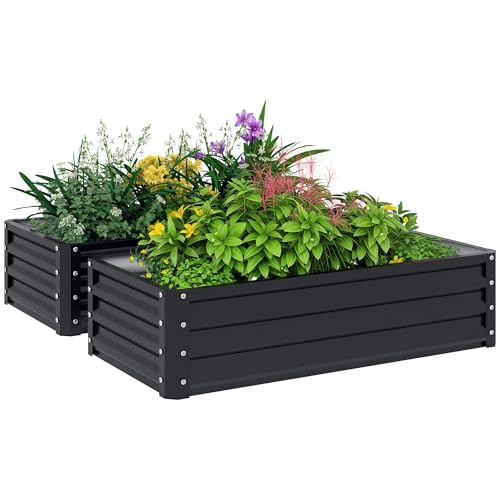Outsunny Lot de 2 carrés potagers de Jardin 120 x 60 x 30,5 cm Acier galvanisée Gris
