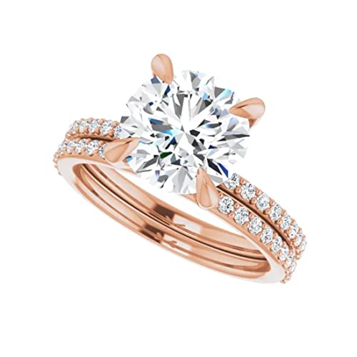 1/2/3 CT Stone Moissanite Engagement Ring Set | Bridal Ring Set | Wedding Sets | Rings for Women | Handmade Solitaire Anniversary Promise Gifts Her (14K Solid Rose Gold, Round - 3 CT - 9.5mm)