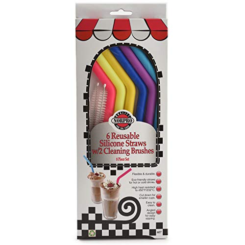 Norpro 6 pitillos reutilizables de silicona con 2 cepillos miniatura 4