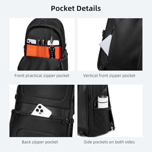 Image of GOLDEN WOLF Laptop Backpack 15.6 Inch, Office Backpack with 5 Compartments, Lightweight 17L Daypack, Water Resistant Travel Backpack with Hidden Pocket & Tripod Holder, Black