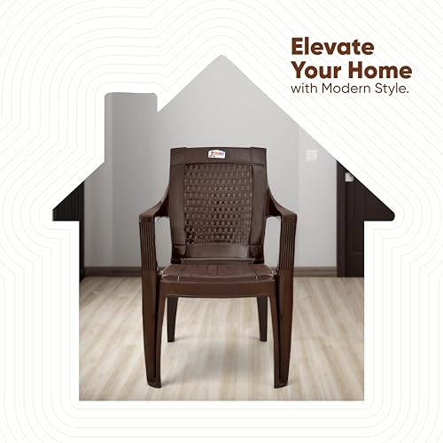 AVRO FURNITURE Plastic Chair with arm, Matt & Gloss Pattern Chair for Home,Living Room,Outdoor, Bedroom |Set of 2| Bearing Capacity Upto 150Kg | Strong & Sturdy,Brown 7756|1 Years Guarantee