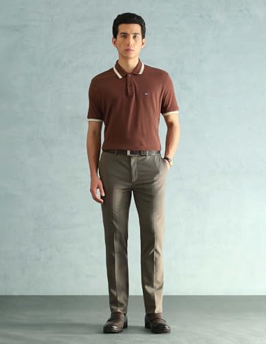 Image of Arrow Solid Super Slim Fit Formal Trousers for Men - Full Length Formal Pants for Men Office Wear