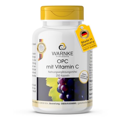 OPC Traubenschalenextrakt - 200mg Vitamin C + 60mg OPC pro Tagesdosis - 250 Kapseln - schluckfreundlich - vegan | Warnke Vitalstoffe - Deutsche Apothekenqualität
