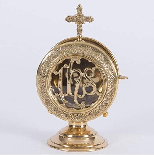Brass Ornate Church Luna Custodial with Glass Front and Back Panel - Tabernacle - Monstrance - Chalice (CCG-189)