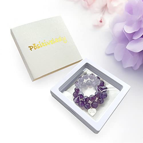 Image of Positive Lady Natural Amethyst Bracelet 16.5 17.78cm with 925 Sterling Silver Angel Wing Cross Four Leaf Clover Heart Rubber Charm 6mm bead Healing Crystal for Women Girl Handmade Adjustable, Stone