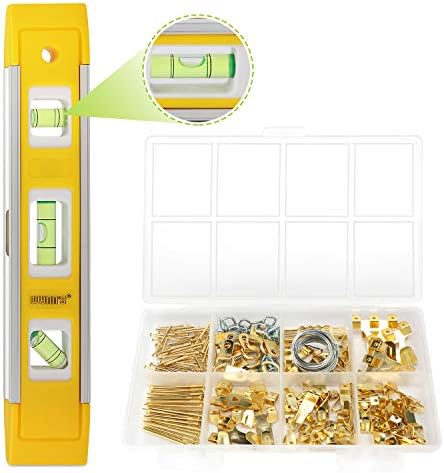 Picture Hanging Kit, Picture Frame Hanger Tool, 222 Pieces Heavy Duty Photo Hanger Accessories with Picture Hanging Wire, Hooks, Nails and Hanger Level