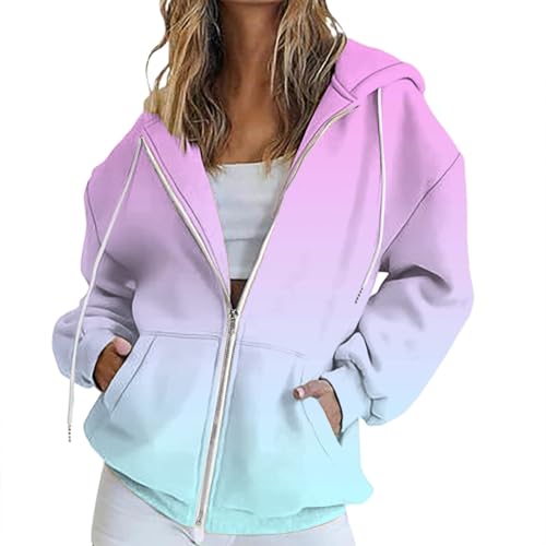 Sudaderas Mujer con Capucha Cremallera Oversize Sudadera Cuello Redondo Manga Larga Chaqueta Entretiempo Chaquetas Ligeras Sweatshirt Otoño Abrigo Casual Invierno Abrigos Streetwear Hip Hop Moda