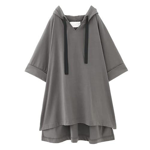 『n'OrLABELゆるラフキーネックパーカー』 パーカー フード付き レディース 春夏 フーディー トップス プルオーバー 半袖 五分袖 カットソー キーネック 無地 シンプル レディース Tシャツ パーカー 大きいサイズ ゆったり thn0303