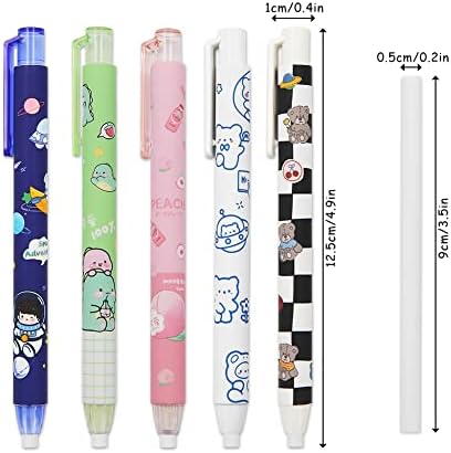 5Pcs Pencil Retractable Click Eraser with 10Pcs Refill Erasers, Refillable Pen Shape Rubber, Press Type Mechanical Eraser for Kids Students Painting Writing