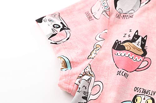 Pnaeong Women's Cotton Nightgown Sleepwear Short Sleeves Shirt Casual Print Sleepdress Xtsy108-Cup Cats-Xl #TOP4