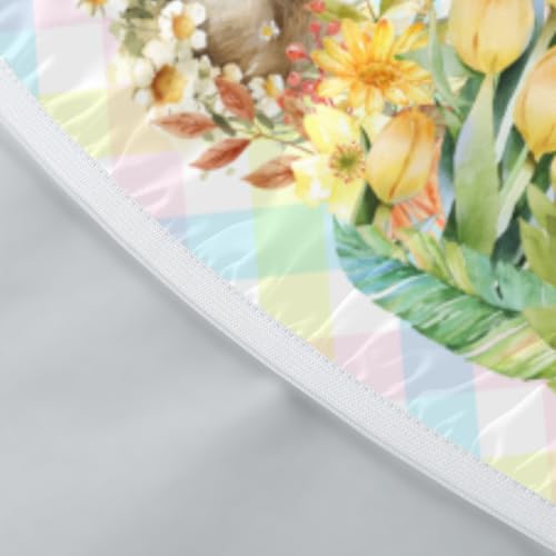 Easter Floral Round Fitted Tablecloth Best for 40"-44" Eggs Bunny Table Cloth Rabbit Elastic Edge Waterproof Washable Farmhouse Rustic Buffalo Check Plaid Table Cover for Party Picnic Indoor Decor by Roverantic - Used condition - Image 6