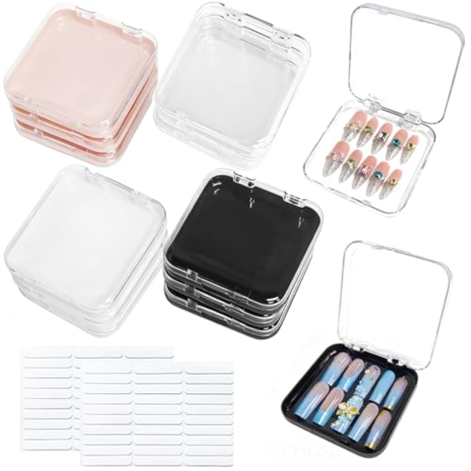 12 Pieces Nail Art Press On Storage Box with Double Sided Tape