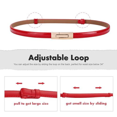Earnda Women Skinny Waist Belt with Gold Buckle Adjustable Patent Leather Thin Belt for Dress Jeans Coat Silver — view 5