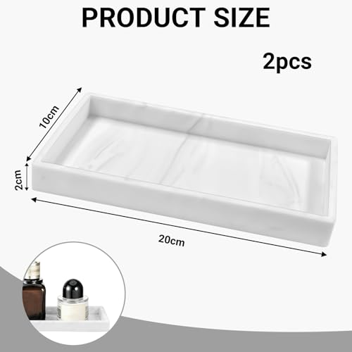 TAIVIN 2 Stück Badezimmer Tablett,Deko Ablageschale aus Weiße Marmoraderung Silikon,20 x 10 cm Rechteckige Tabletts,Geeignet für Bad,Küchen,Schminktische und Wohnzimmer