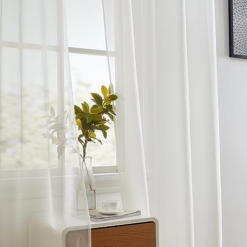 Hlc.me 2 Piece Premium Semi Sheer Voile Window Curtain Grommet Panels For Bedroom (Ivory) - 54 W X 84 L #TOP7
