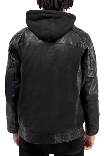 Image of X-Ray Men's Slim Fit Faux-Leather Moto Jacket with Removable Hood