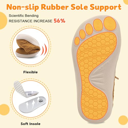 JOINFREE Wide Toddler Shoes Kids Barefoot Shoe Boys Girls Minimalist Sneakers Zero Drop Casual Indoor Outdoor Walking Breathable Tennis Brown Size 8