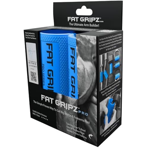 Fat Gripz Pro - La Forma mas Simple y comprobada de Obtener bíceps y antebrazos mas Grandes de Forma rápida (diámetro Externo de 5,7cm) (Utilizado por Muchos Jugadores de la NFL) (Azul/Negro)