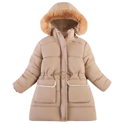 Girls Puffer Parka Jacket Long Hooded Down Winter Coats Padded Warm Windbreaker Overcoat with Fur Hood 4-10 Years
