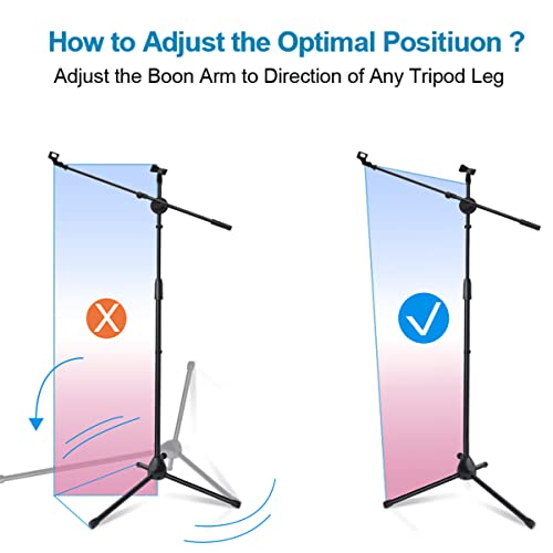 Microphone Stand Foldable Tripod Boom Arm Floor Mic Stand With Carrying Bag And 2 Screws Adapters 2 Mic Clips 2 Foam Covers For Singing Karaoke Stage #TOP4