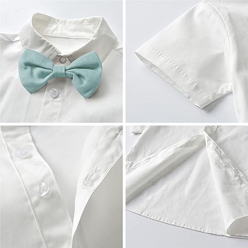 Image of SANGTREE Baby Shorts Dress Clothes Set, T-Shirt + Bowtie + Suspender Shorts Outfit, 3 Months - 14 Years
