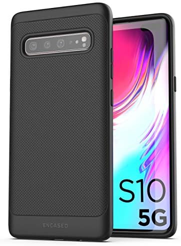 ENCASED Galaxy S10 5G Case (Thin Armor) Slim Fit Flexible Grip Cover for Samsung S10-5G Model (Black)