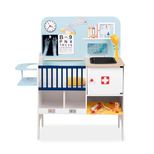 Centre Vétérinaire Enfant en Bois Mina Bleu Jouet Éducatif Montessori Clinique Vétérinaire avec Accessoires Jeu Imaginatif Cadeau Fille Garçon 3 à 7 Ans ATAA