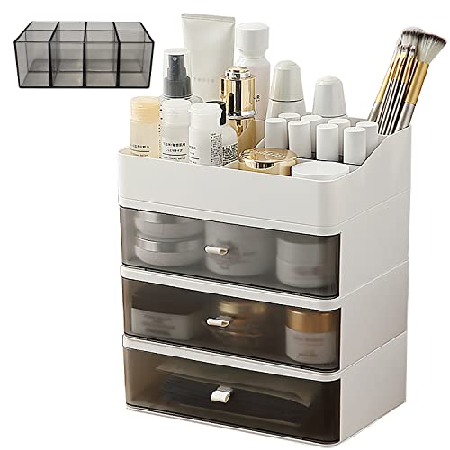 Earond Makeup Organizer With 3 Drawers,Stackable Skincare Organizer For Cosmetics, Lipsticks, Jewelry, Nail Care Storage, Multifunctional Countertop Organizer For Bedroom,Bathroom,Office #TOP6
