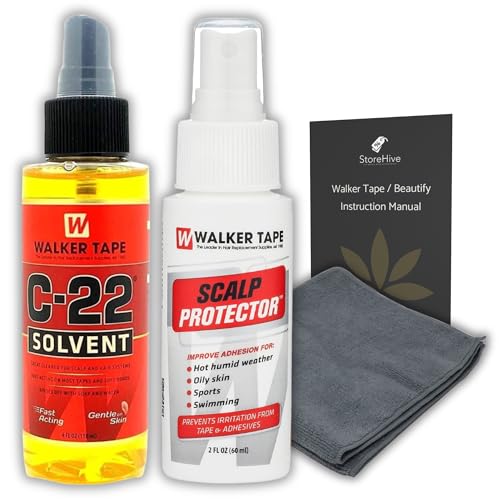 Walker Tape C-22 Solvent Spray 118ml, Walker Tape Scalp Protector Spray 59ml, and Instruction Card - Great for Tape Extensions Remover, Hair Tape Remover, Adhesive Remover for Skin