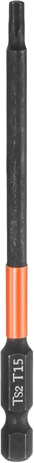HARFINGTON T15 Torx Head Screwdriver Bit 4" (100mm) Long 1/4" Hex Shank Magnetic No Hole Tamper Proof 6 Point Star Screw Driver Drill Bits Phosphate S2 Steel Industrial Power Tools
