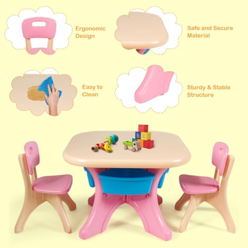 Image of GLACER Toddler Table and Chair Set - 3 Pieces Toddler Table with 4 Storage Bins, Kids Table and Chairs Ages 3-7, Kids Table and Chairs for Reading, Drawing, Playroom, Snack Time