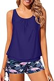Yonique Blouson Tankini Swimsuits for Women 2 Piece Flamingo Bathing Suits Tops with Boyshorts Modest Loose Fit Swimwear S