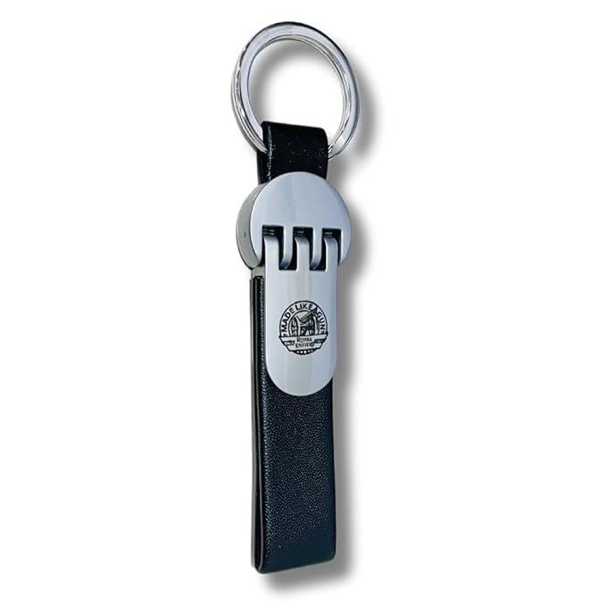 RE Emblem Dual Logo PU Leather Keyring durable Key Holder with Dedicated Keychain - Black