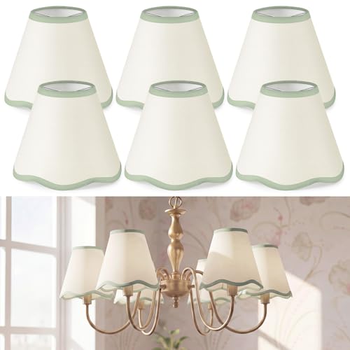 VIHOSE Set of 6 Scalloped Lampshade with Petal Edge, Light Green Edge