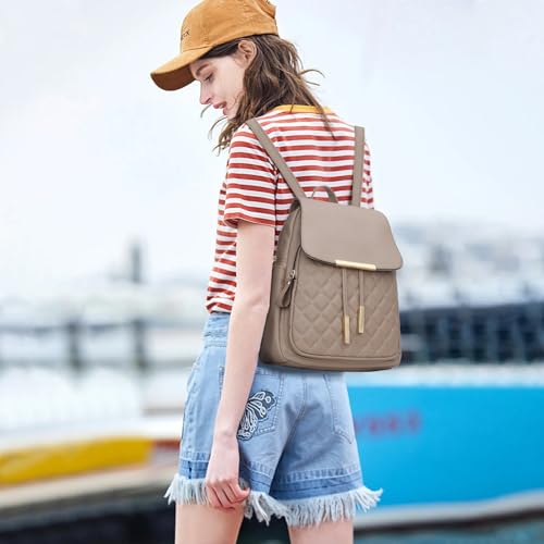 Image of KKXIU Quilted Trendy Leather Backpack Purse for Women and Ladies Shoulder Travel Daypacks Bags (Khaki)