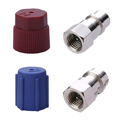 ThreeH R22 R12 do R134A adapter do konwersji wysokiej/niskiego prądu zmiennego AC, czerwony, niebieski, środek chłodzący do samochodu, doposażenie 7/16 na 3/8 (2 sztuki)